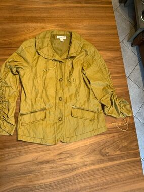 Coldwater Creek, Yellow-green Drawstring Sleeve Jacket, Sz 4-6, cotton/poly